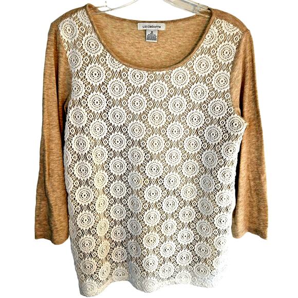 Liz Claiborne Women's Shirt Medium M White Lace Top Blouse Misses size 8 10 - Picture 2 of 6